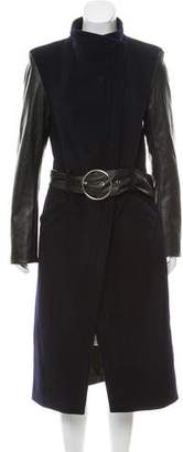 Veda Leather-Accented Wool Coat