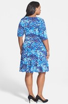 Thumbnail for your product : London Times Print Jersey Fit & Flare Dress (Plus Size)