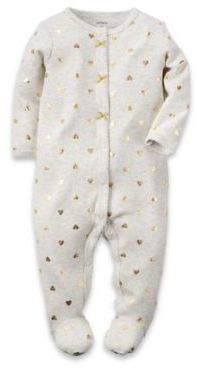 Carter's Size 3M Gold Heart Snap-Front Footie in Ivory