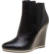 womens black leather wedge booties