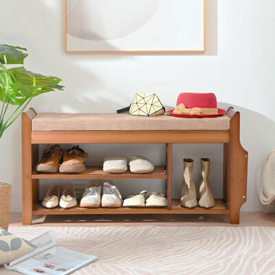 Shoe Bench With Hidden Drawer And Side Holder