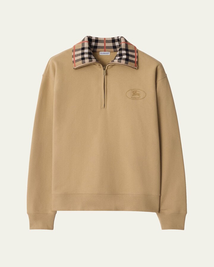 Men's Check-Collar Quarter-Zip Sweater