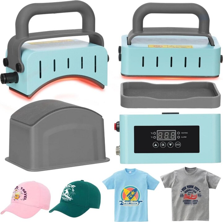 Xdovet Heat Press Machine with Controller - Mini Heat Press Machine for T-shirts and Caps, Flat and Curved Heating Plate, Safty Base, Hat Press Machin