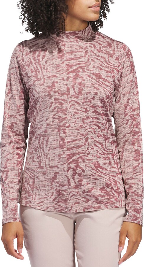 adidas Women's Ultimate365 Jacquard Long Sleeve Mock Neck Golf Shirt, Small, Powder Coral