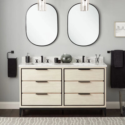 Signature Hardware 60" Hytes Double Bathroom Vanity Set with Rectangular Undermount Sinks
