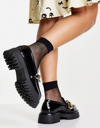 ASOS DESIGN Mai chunky chain loafers in black patent - ShopStyle
