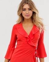 Thumbnail for your product : Outrageous Fortune ruffle wrap dress with fluted sleeve in red