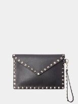 Thumbnail for your product : Valentino Garavani Rockstud Leather Envelope Pouch - Black