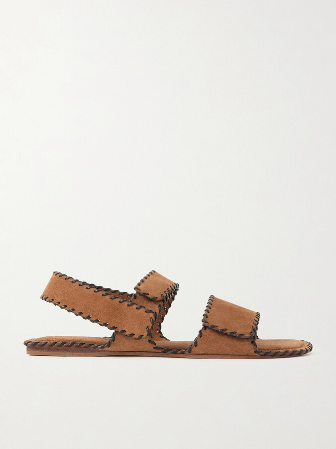 KHAITE Boden Whipstitched Suede Sandals - Brown