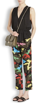 Valentino Camouflage print cropped silk trousers