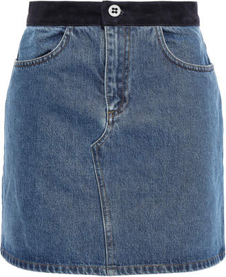 VVB Suede-trimmed Denim Mini Skirt