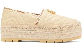 Gucci Gg Chevron-quilted Raffia Platform Espadrilles - Womens - Cream