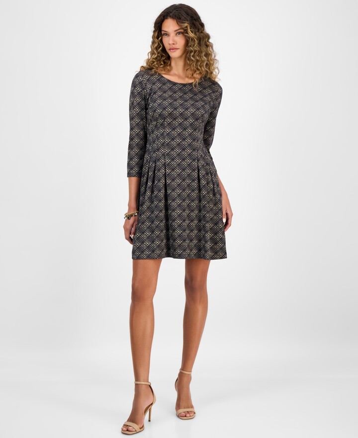 Connected Women's Printed Round-Neck Fit & Flare Dress