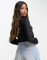 Thumbnail for your product : Threadbare super stretch strappy front long sleeve bodysuit in black
