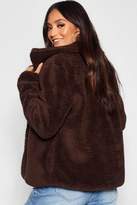 Thumbnail for your product : boohoo Petite Revere Collar Cropped Teddy Coat