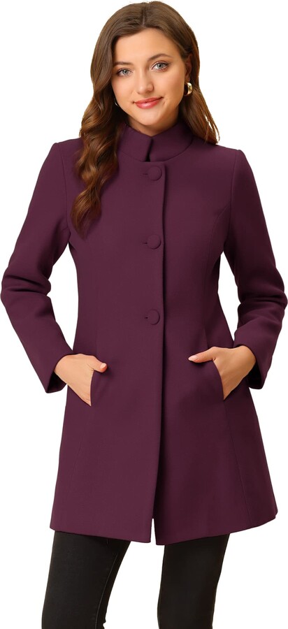 Trench Coat Allegra K Women's Winter Stand Collar Long Sleeve