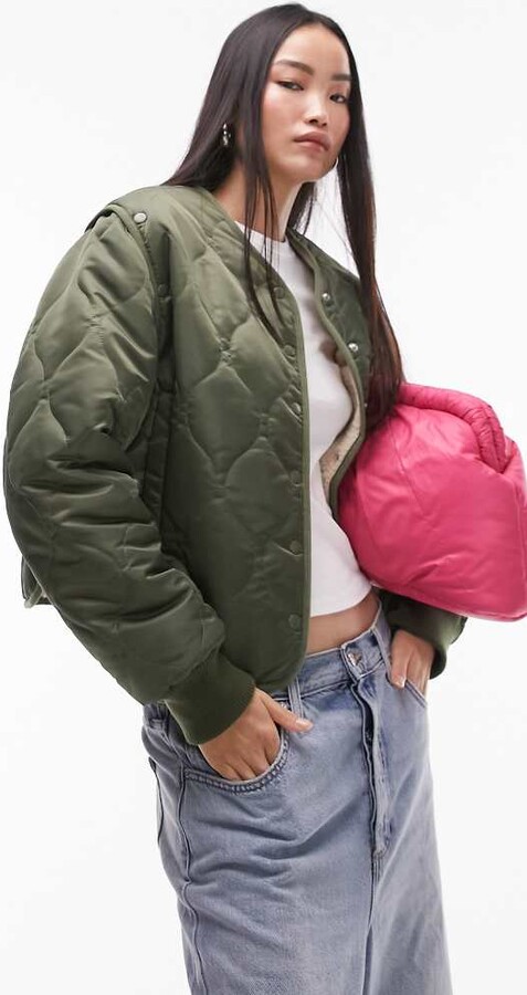 Topshop lightweight quilted liner jacket in khaki ShopStyle