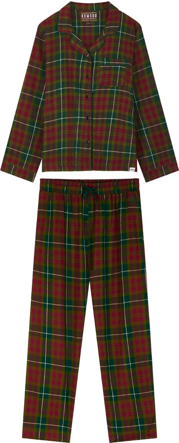 Brown Plaid organic-cotton flannel pyjamas