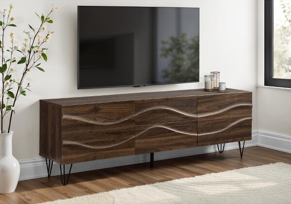 ORRDTVStand72Inch,MidCenturyModernMediaConsolewith2Drawers&2Cabinets,DarkBrown