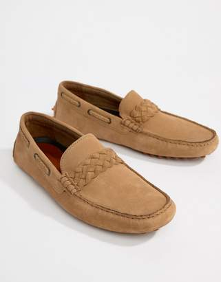 ASOS DESIGN Driving Shoes In Stone Suede with Braid Detail
