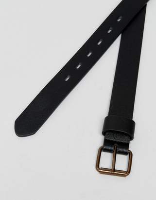 ASOS Faux Leather Slim Belt In Black With Burnished Roller Buckle