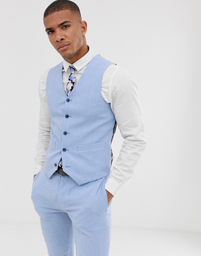 ASOS DESIGN wedding super skinny suit vest in light blue cross hatch -  ShopStyle