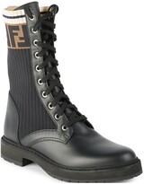 Thumbnail for your product : Fendi Rockoko Leather & Knit Combat Boots