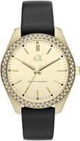 Thumbnail for your product : Armani Exchange Gold Dial and Black Leather Strap Ladies Watch
