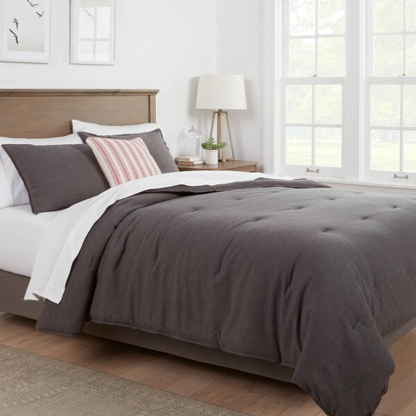 Threshold Full/QueenSpaceDyedCottonLinenComforter&ShamSetDarkGray WovenTexture,OEKO-TEXCertified,ZipperClosure