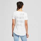 Thumbnail for your product : Lyric Culture Women's I Wanna Rock and Roll All Night Drapey Short Sleeve Clavicle T-Shirt Juniors') - White