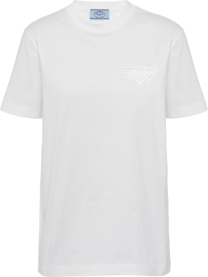 Womens Clothing Tops T-shirts Prada Pouch-detail V-neck T-shirt in White 