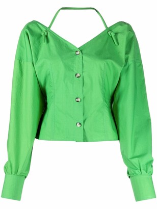 Womens Clothing Tops Long-sleeved tops Nanushka Tami Cotton Poplin Halterneck Top in Green 