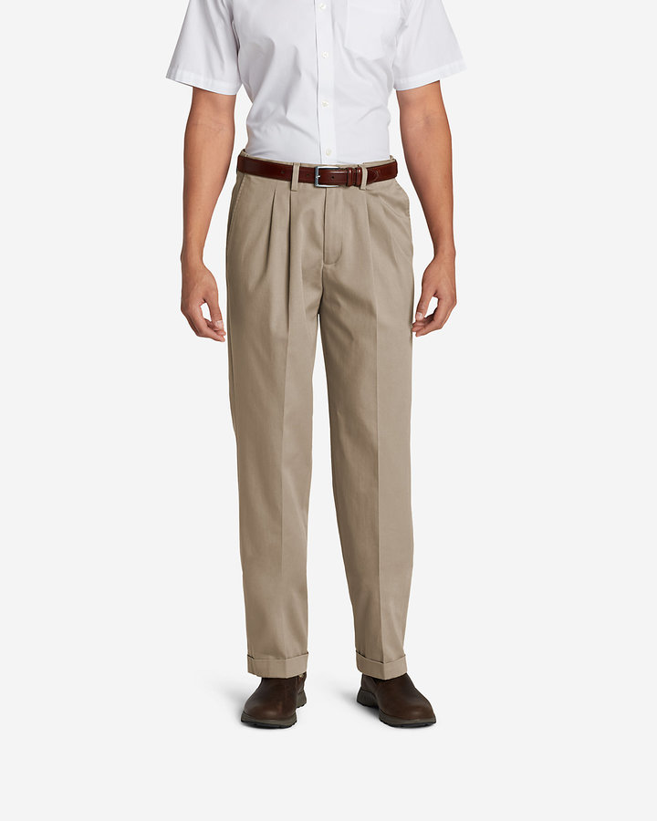 Eddie Bauer Men's Performance Dress Comfort Waist Pleated Khaki Pants