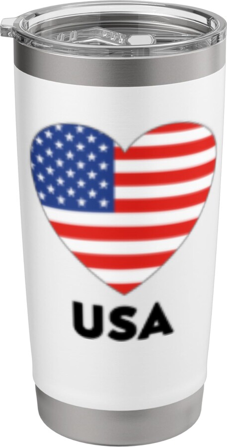 USA Heritage United States Family Dad Mom USA Flag United States Heart Shaped Blue Red and White Stainless Steel Insulated Tumbler