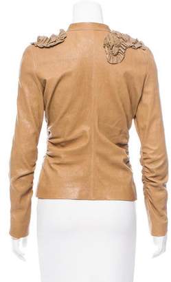 Valentino Leather Ruffle-Trimmed Jacket