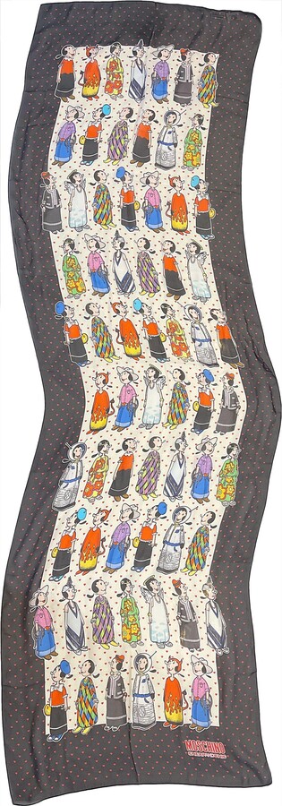 1990s Moschino Cheap And Chic Olive Oyl Popeye Novelty Print Silk Chiffon Scarf