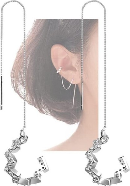 Summit Adventure 925SterlingSilverWaveCuffEarringsWrapTasselEarringsforWomenDangleEarringsThreaderChainSilverOneSize