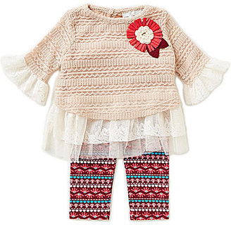 Rare Editions Baby Girls 3-24 Months Crocheted-Lace/Chiffon Top & Printed Leggings Set