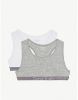 Thumbnail for your product : Calvin Klein Logo cotton-blend bralette set of two 8-16 years