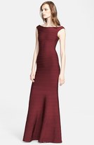 Thumbnail for your product : Herve Leger Boatneck Flared Bandage Gown