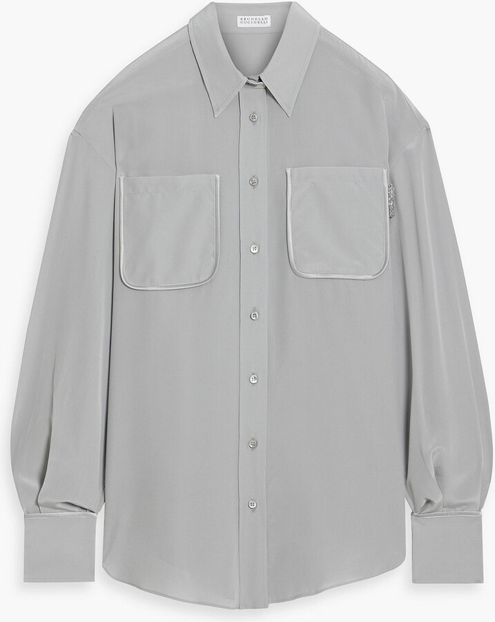 Brunello Cucinelli Bead-embellished silk crepe de chine shirt