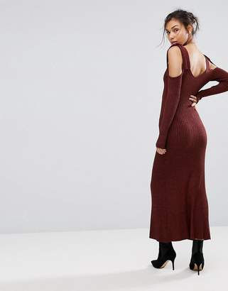 Warehouse Knitted Cold Shoulder Maxi Dress