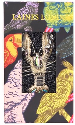 Laines London Black&Silver Glitter Socks With Crystal Lobster Brooch