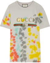 Gucci - Printed Tie-dyed Cotton-jersey T-shirt - Light gray