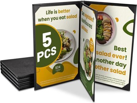Yescom USA, Inc. WeChef 5 Pack Menu Covers 8.5'x14' 4 Views Faux Leather Cafe Restaurant Bars