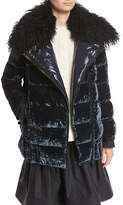 Thumbnail for your product : Moncler Isabelle Velvet Puffer Coat w/ Shearling Collar