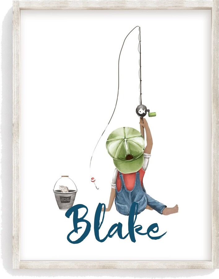 African American Personalized Watercolor Little Boy Fishing