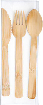 Restaurantware-6.75 Inch Disposable Flatware 100 Eco-Friendly Wooden Cutlery Sets - Cutlery Kits Include Spoons/Forks/Knives/Napkins Premium Bamboo