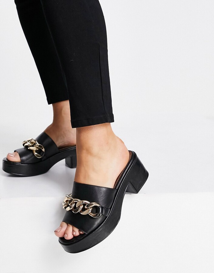 black mid heel platform sandals
