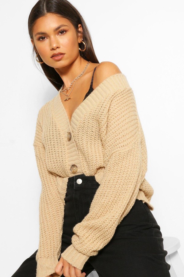 thick beige cardigan